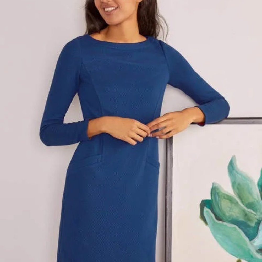 Boden Ingrid Jacquard Shift Dress, 12R US, Blue, EUC
